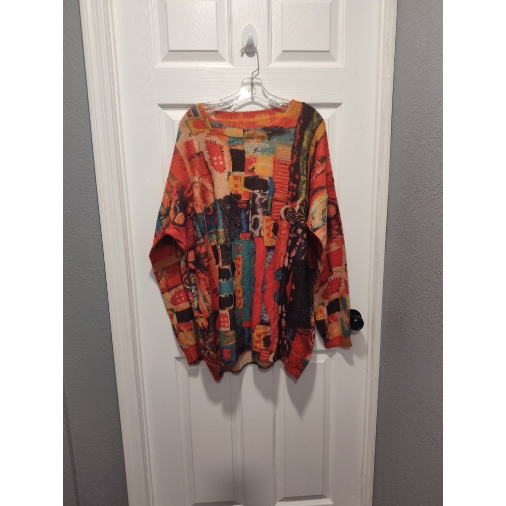 Multicolor Abstract Wool&cotton blend Pullover Sweater 3XL Cotton Wool Oversized